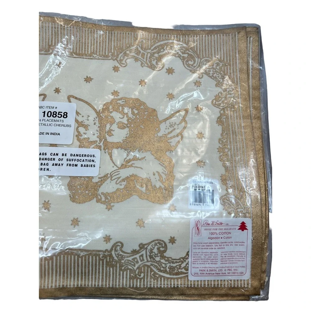 Golden Cherubs Gold Placemat Set of 4 Angel‎ Placemats Holidays Park B. Smith